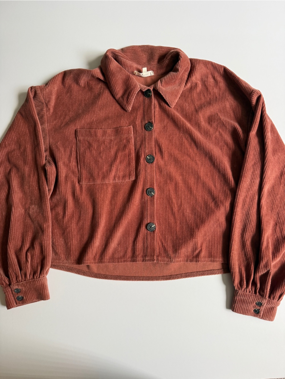 Madewell Women’s Knit Warm Umber Corduroy Cropped Shirt Jacket-Medium